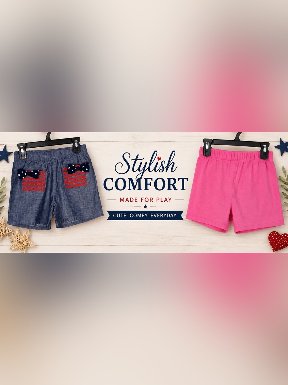Gymboree Americana Chambray Shorts & Pink Knit Shorts Bundle Girls Size 8